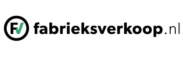 Logo van Fabrieksverkoop.nl met zwarte tekst en groen icoon
