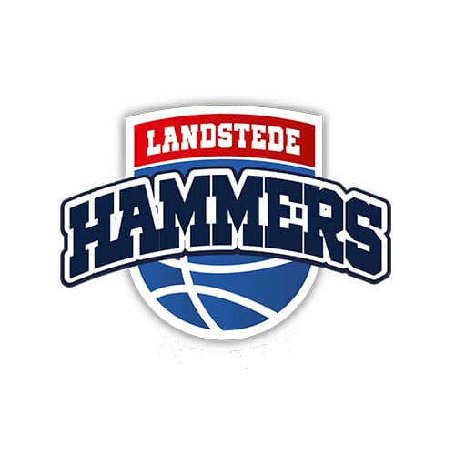 Logo van Landstede Hammers met basketbal en blauwe en rode kleuren