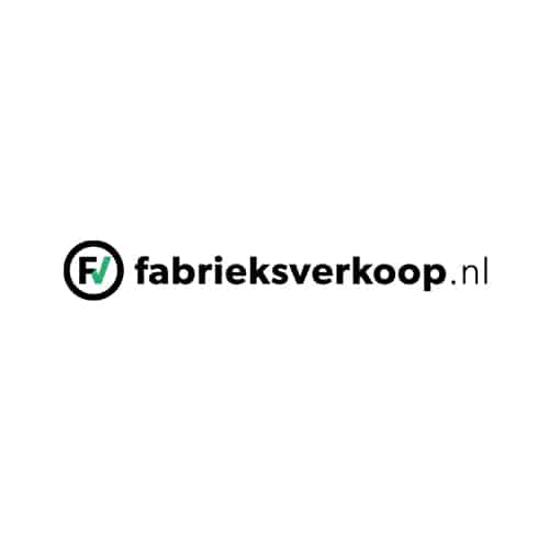 Logo van Fabrieksverkoop.nl met zwarte tekst en groen icoon