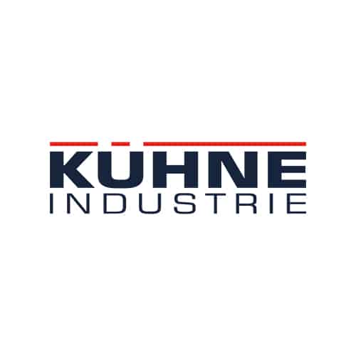 Logo van Kühne Industrie met blauwe tekst en rode lijn