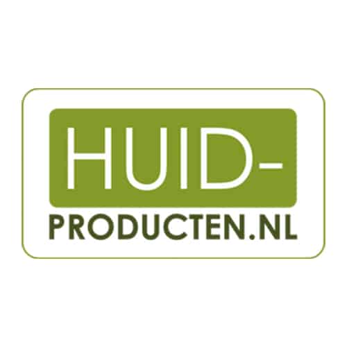 Logo van Huid-producten.nl klant van Positie1 met groene achtergrond en witte tekst